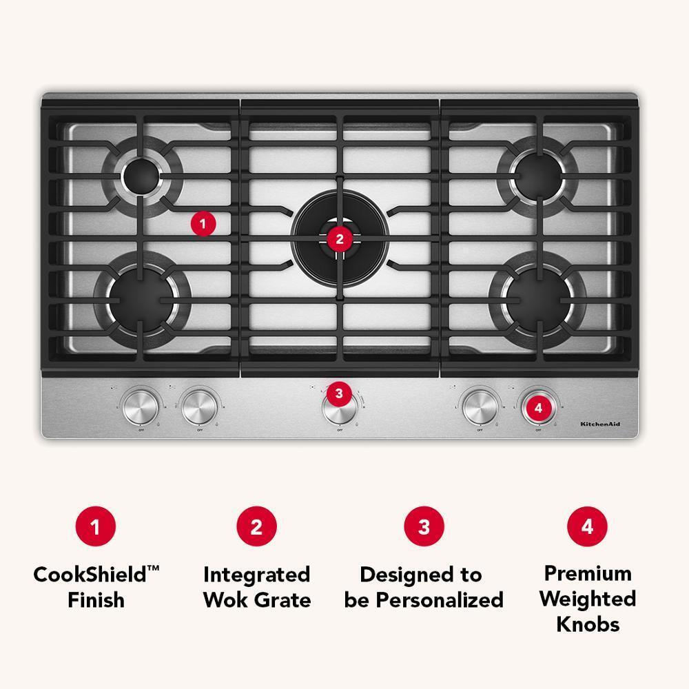 KCGK536SSS KitchenAid® 36 in. Gas Cooktop with 5 Burners and Integrated Wok Grate