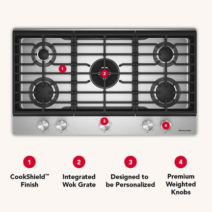 KCGK536SSS KitchenAid® 36 in. Gas Cooktop with 5 Burners and Integrated Wok Grate