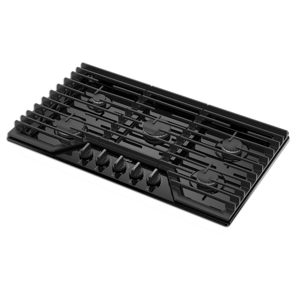 Whirlpool WCGK5036PB 36-inch Gas Cooktop with EZ-2-Lift™ Hinged Cast-Iron Grates