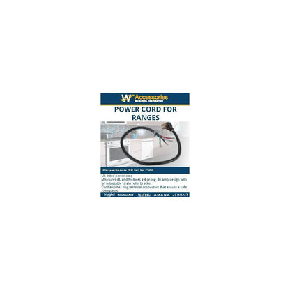 Maytag PT400 4' Electric Range Power Cord 4 Wire 40 Amp Right Angle Plug