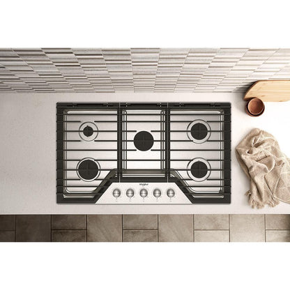 Whirlpool WCGK7036PS 36-inch Gas Cooktop with 5 Burners and EZ-2-Lift™ Hinged Cast-Iron Grates