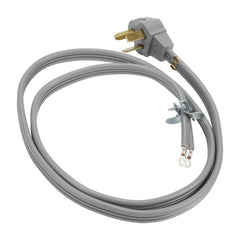 Whirlpool PT500L 6' Gray Electric Dryer Power Cord with 30-amp, 3-wire, right-angle plug, and adjustable strain relief bracket