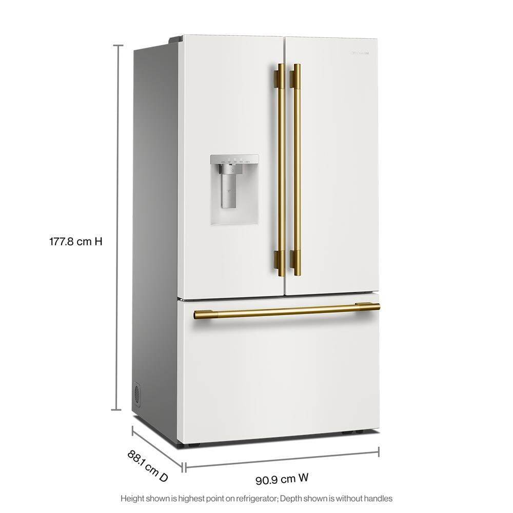 Kitchenaid KRFF436SPL 30 Cu. Ft. 36-Inch French Door Refrigerator with Exterior Water and Ice Dispenser and Wood-Look Sliding Tray in Porcelain White