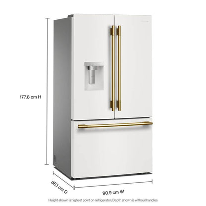 Kitchenaid KRFF436SPL 30 Cu. Ft. 36-Inch French Door Refrigerator with Exterior Water and Ice Dispenser and Wood-Look Sliding Tray in Porcelain White