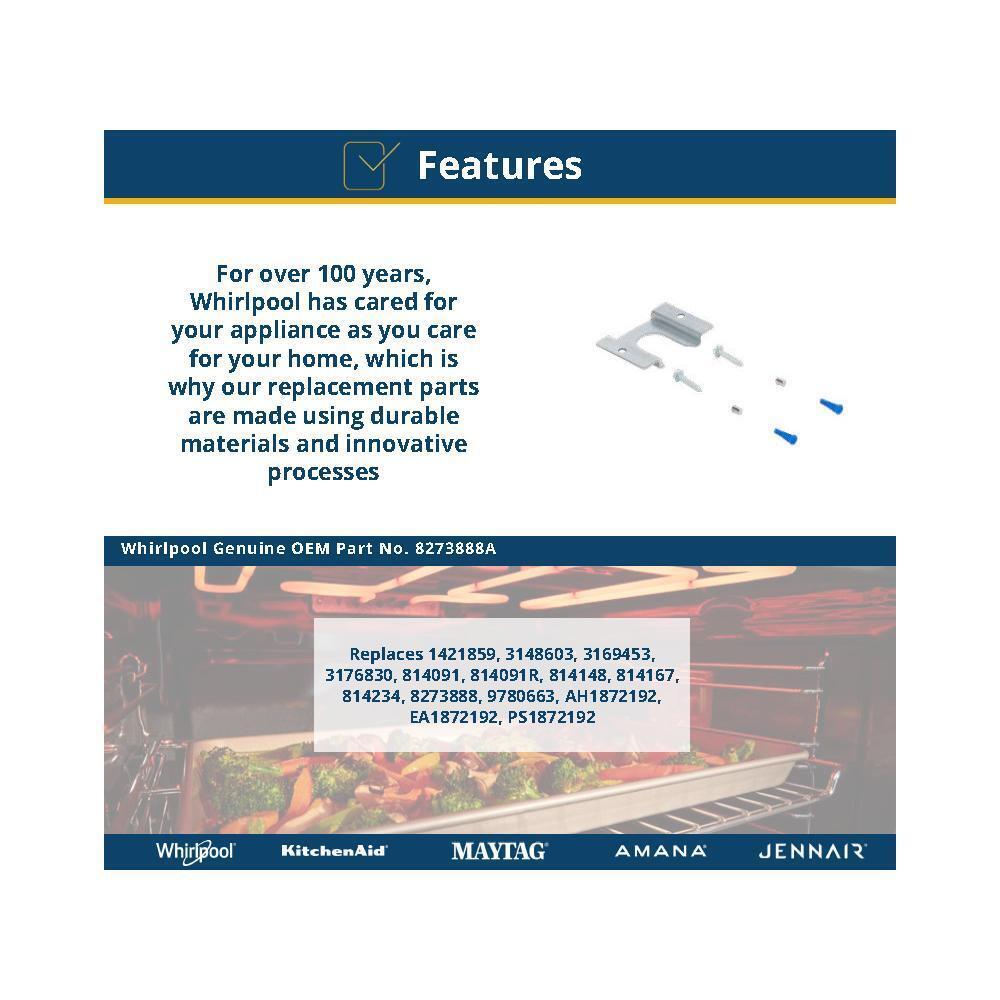 Whirlpool 8273888A Range Anti-Tip Kit with (1) anti-tip bracket, (2) mounting screws, (2) anchors, and (1) washer