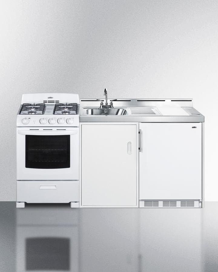 Summit ACK72GASW 72" Wide All-in-one Kitchenette With Gas Range