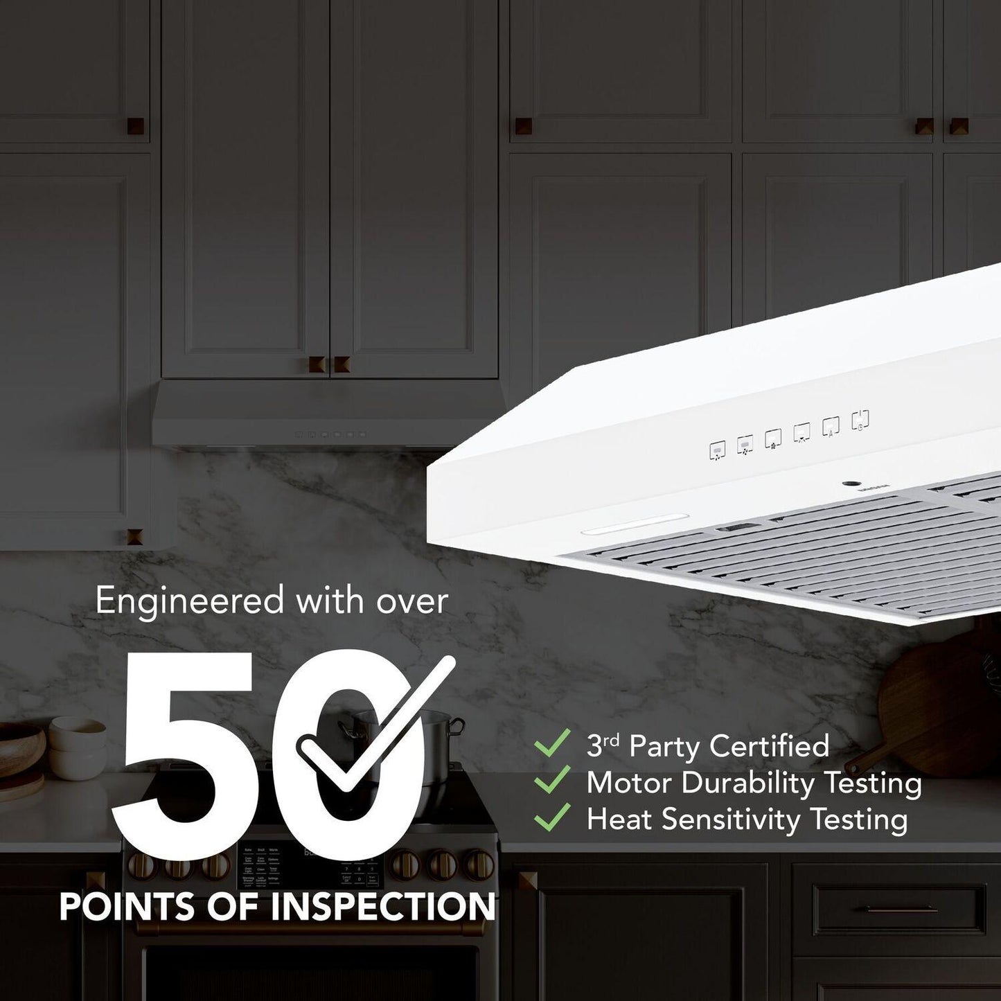 Broan GLA3304WW Glacier 30-Inch 490 MAX Blower CFM 1.0 Sones White Range Hood