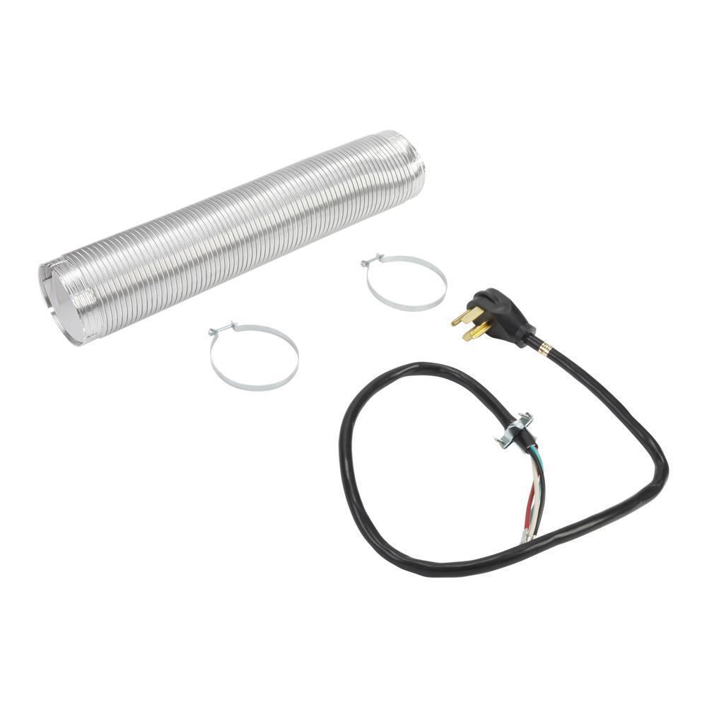 Whirlpool W10182830RB Electric Dryer Vent Kit with 4' power cord, right-angle 4-prong plug, 8' metal slit-cuff vent, and 4" clamps (2 pack)