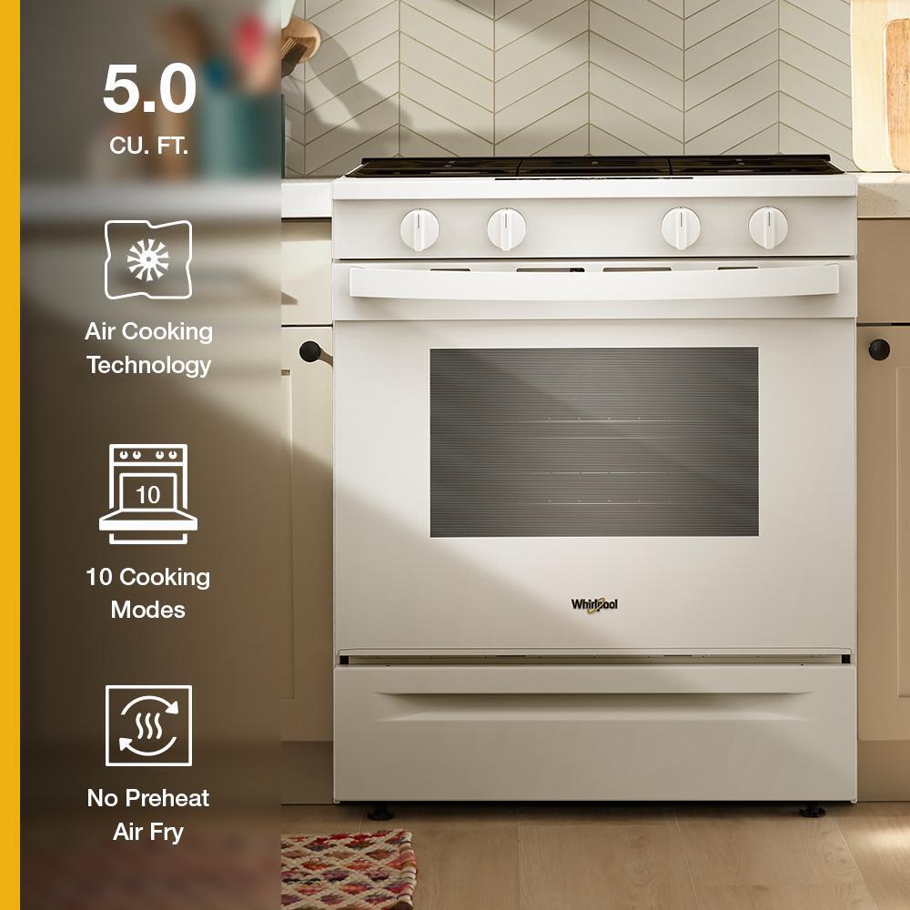 Whirlpool WSGS4530TW 30-inch Gas Smart Range with Air Cooking Technology and Steam Clean