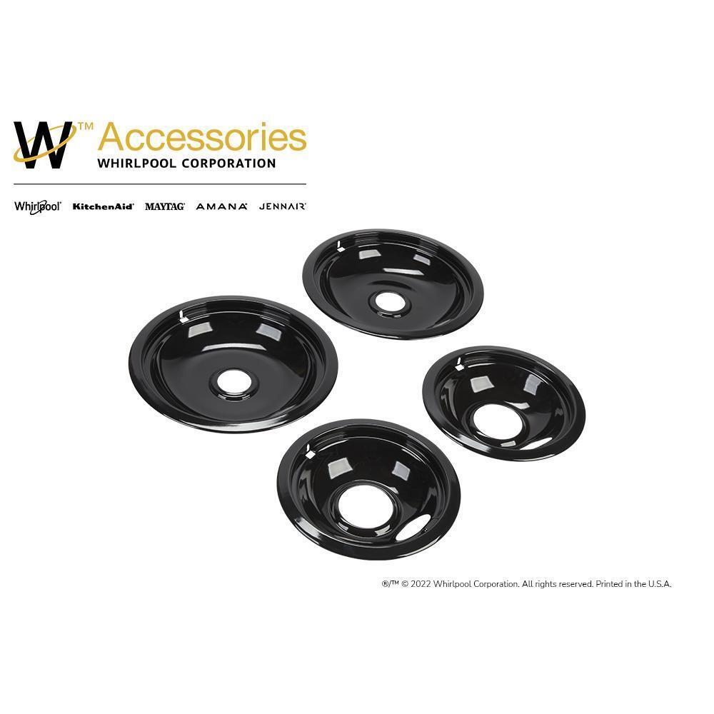 Whirlpool W10288051 Range Electric/Cooktop 4-Pack Round Drip Bowls (Two 6-IN and Two 8-IN) - Black for Non-Hinged, 2-Wire Plug Cooking Elements