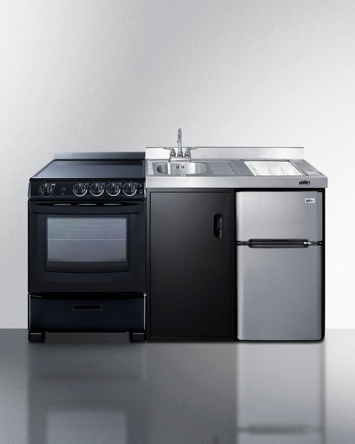 Summit ACK63ELSTB 63" Wide All-in-one Kitchenette With Electric Range