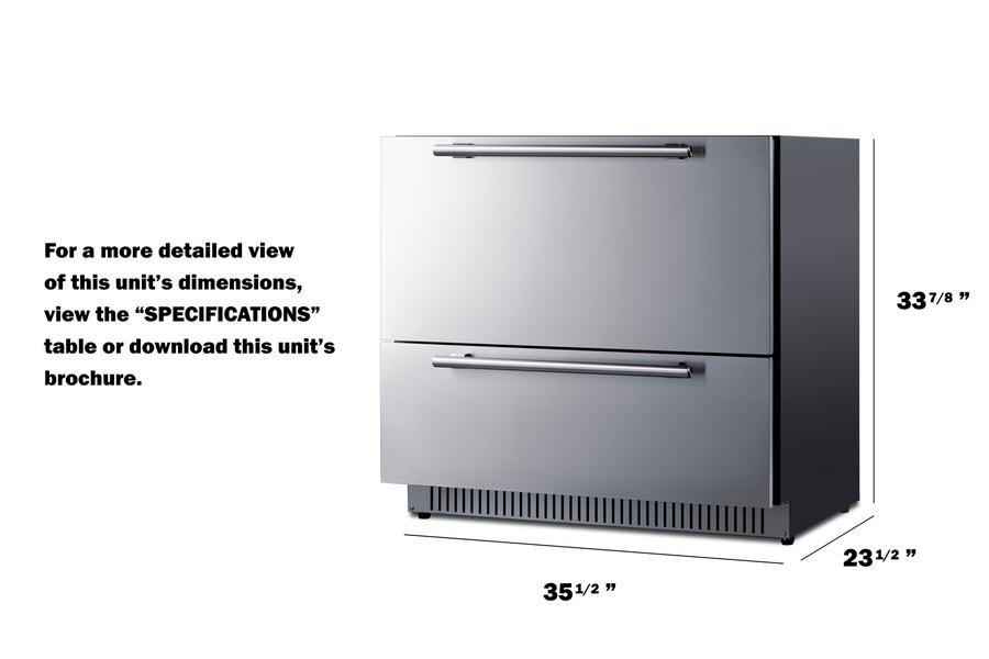 Summit SPR36332D 36" Wide 2-drawer All-refrigerator