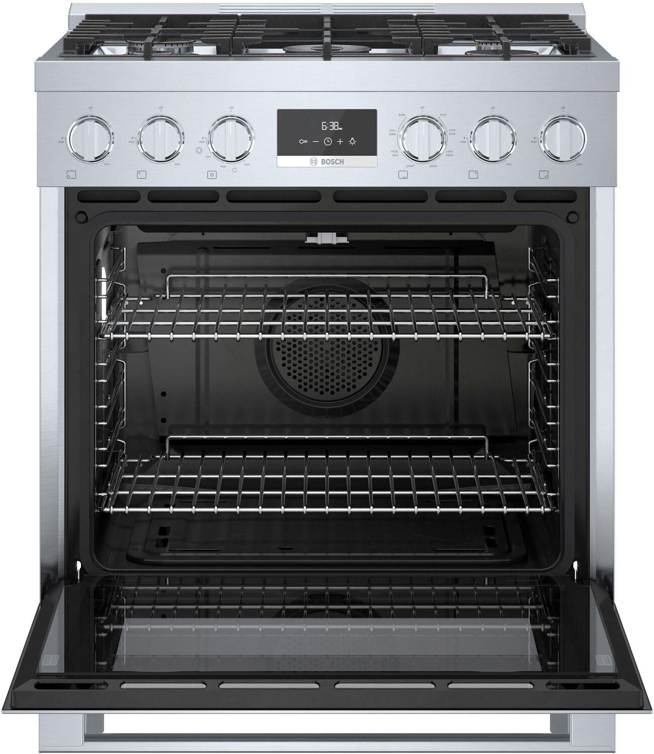 Bosch HDS8055U 800 Series, Dual fuel freestanding range, 30'', Stainless steel