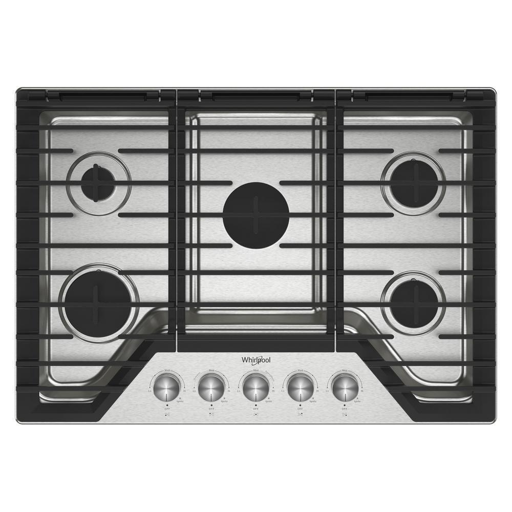 Whirlpool WCGK7030PS 30-inch Gas Cooktop with Fifth Burner