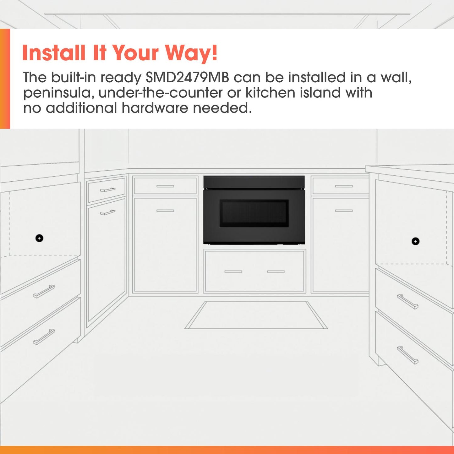 SMD2479MB Sharp 24 in. 1.2 cu. ft. Deco Series Built-In Smart Microwave Drawer™ Oven with Easy Wave Open in Black