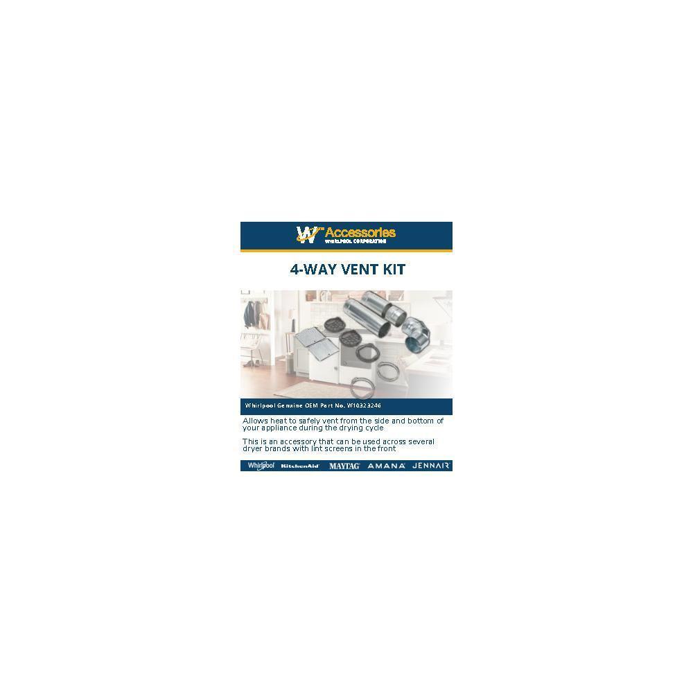 Maytag W10323246 4-way internal dryer vent kit for Left, Right, and Bottom venting, compatible with WE/GD94/95/97HEX & ME/GD6000/7000X models.
