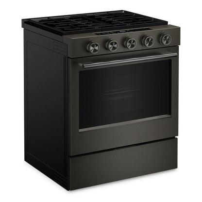 Kitchenaid KSGS530SBE 5.0 Cu. Ft. Smart Slide-in Gas Range with Convection Cooking Modes and 2-in-1 Burner