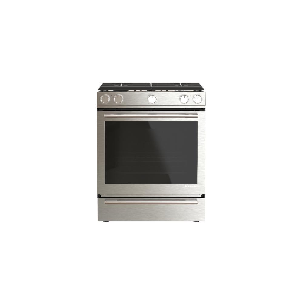 Kitchenaid KSDS730TPS 30-Inch 5-Burner Dual Fuel Convection Slide-In Range with Baking Drawer