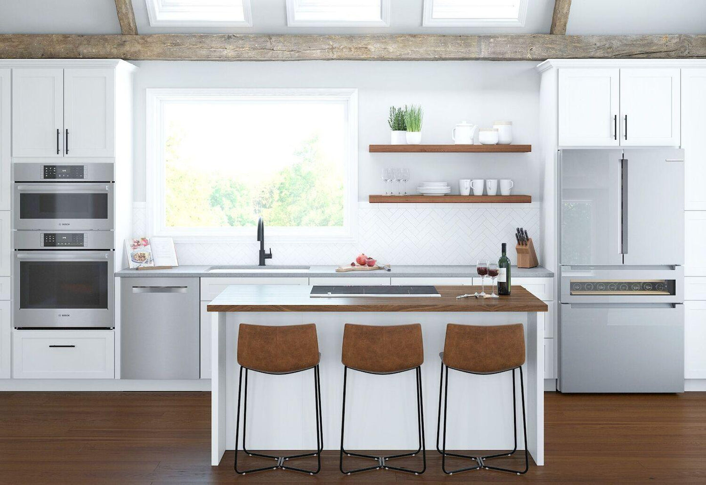 Bosch B36CL81ENG 800 Series, French Door Bottom Mount Refrigerator, Glass door, 36'', Stainless steel