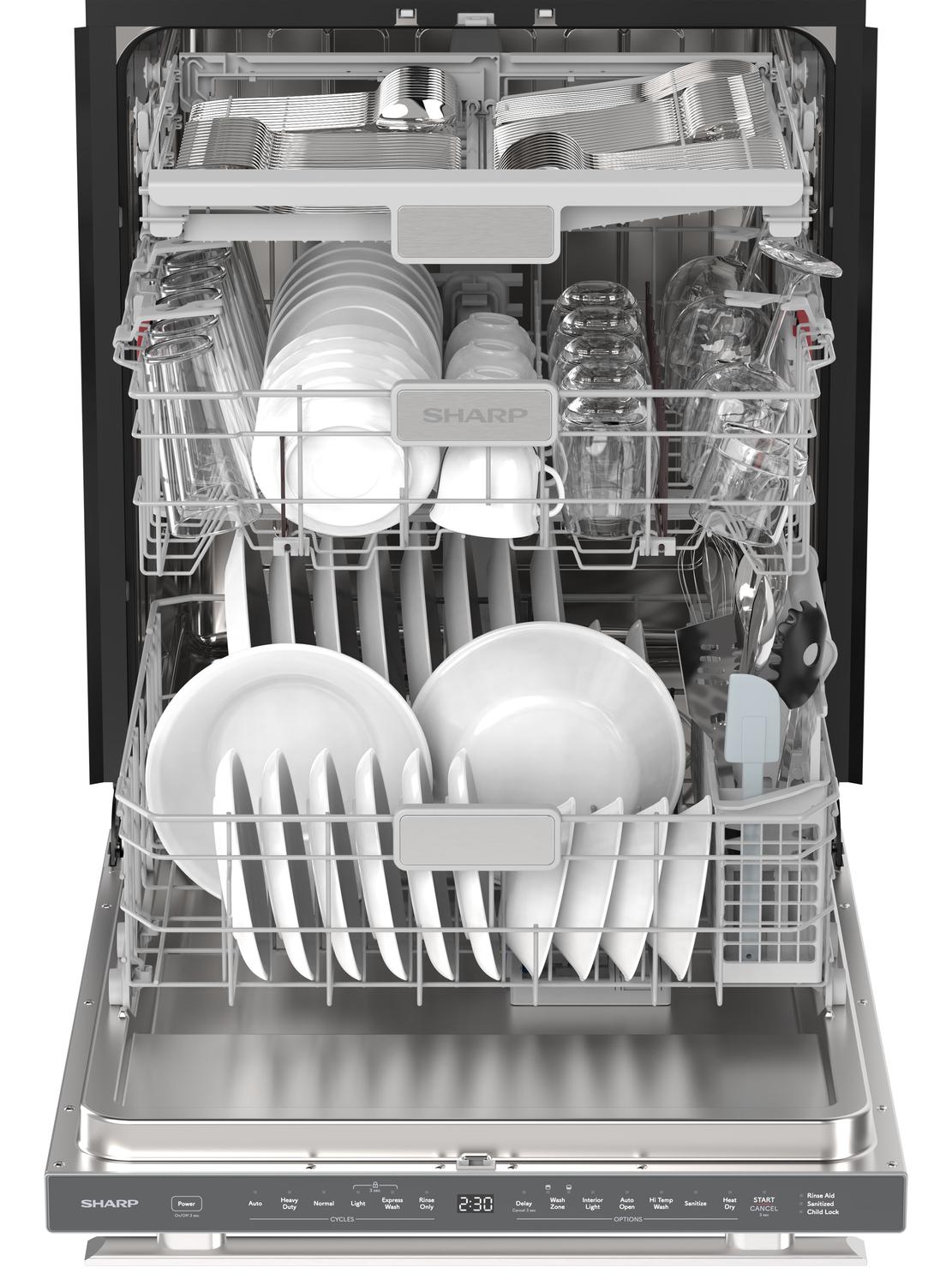 Sharp SDY6748SNS 24" Top Control Stainless Steel Handle 47 dBA Dishwasher with Auto Door Open