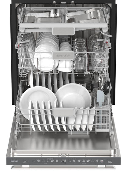 Sharp SDY6748SNS 24" Top Control Stainless Steel Handle 47 dBA Dishwasher with Auto Door Open