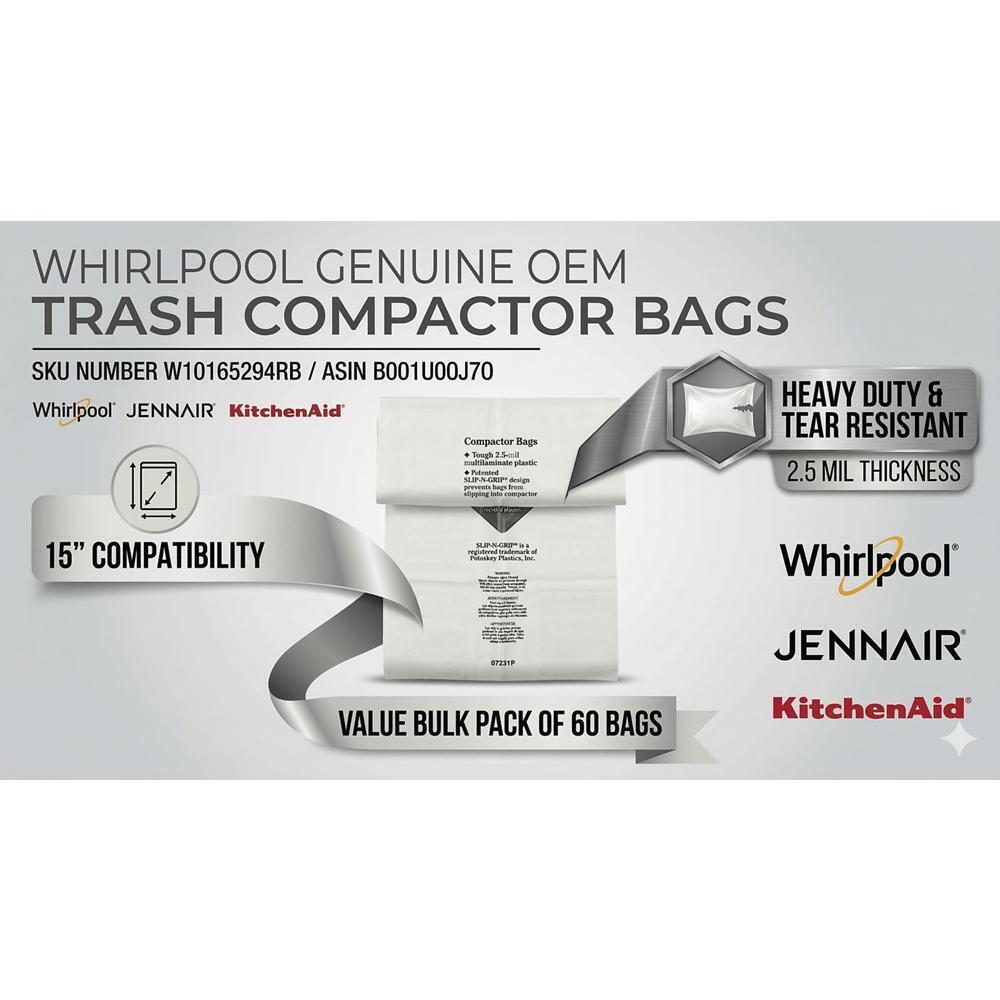 Kitchenaid W10165294RB 60-Pack of Heavy-Duty Plastic Compactor Bags with Odor Remover for 15-IN Compactor Models