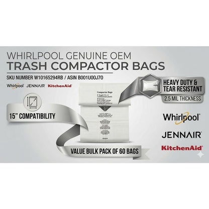 Kitchenaid W10165294RB 60-Pack of Heavy-Duty Plastic Compactor Bags with Odor Remover for 15-IN Compactor Models