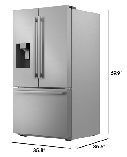 Sharp SJF2955MS 28.9 cu.ft. Standard Depth 36 in. French 3-Door Refrigerator with Water Dispenser in Stainless Steel