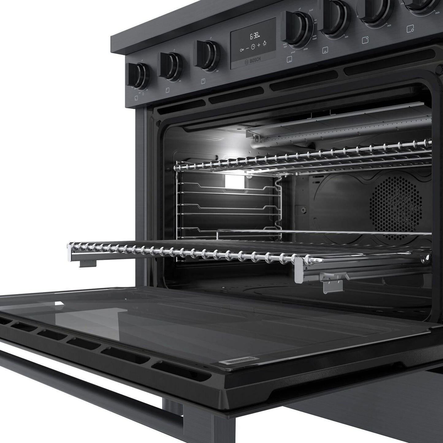 Bosch HDS8645U 800 Series, Dual fuel freestanding range, 36'', Black stainless steel
