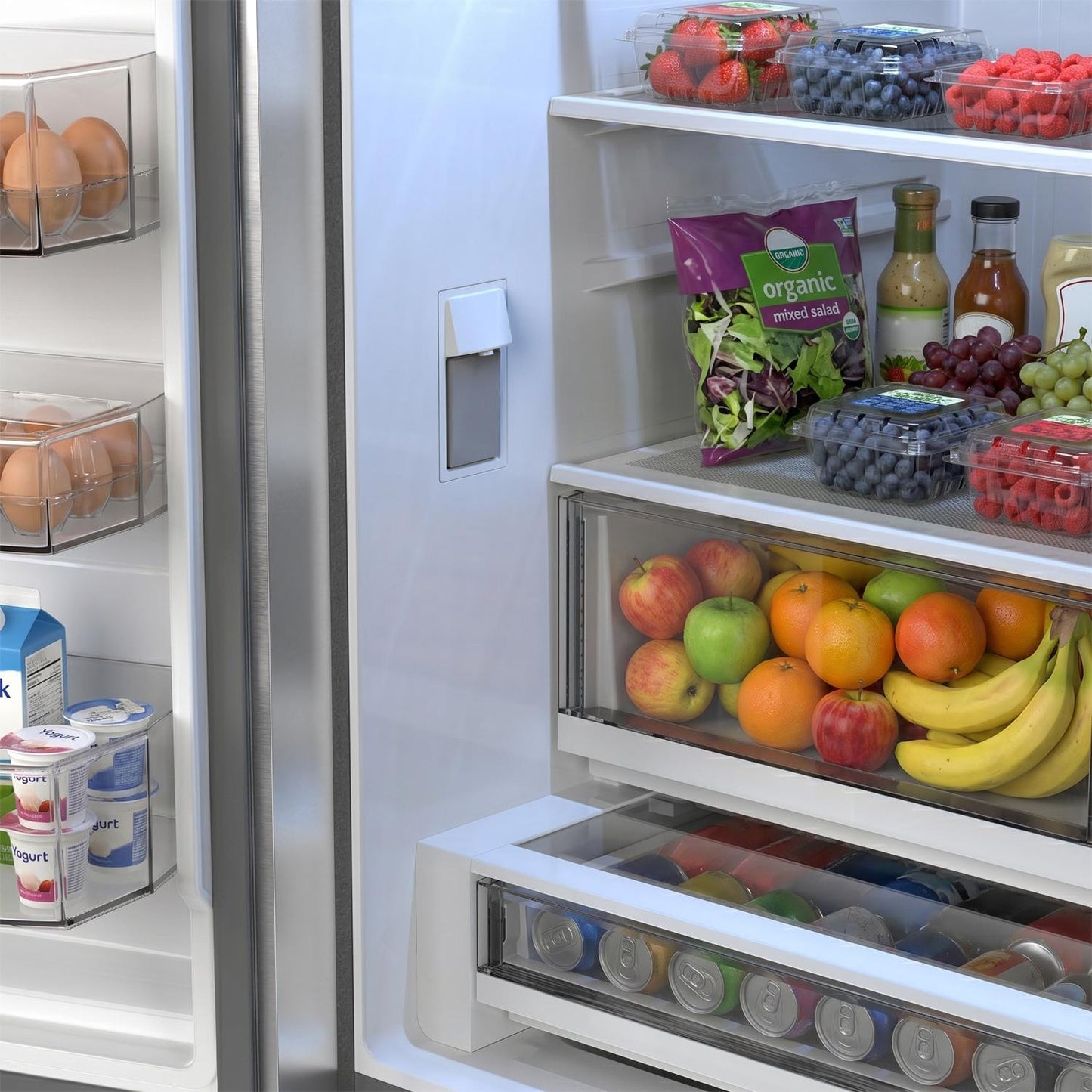SJF2752MS Sharp 26.5 cu.ft. Counter Depth 36 in. French 3-Door Refrigerator with Internal Water Dispenser in Stainless Steel
