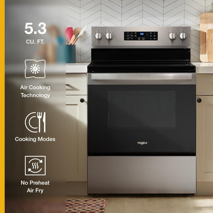 Whirlpool WFES4530SW 30-inch Electric Range with Air Cooking Technology and Steam Clean