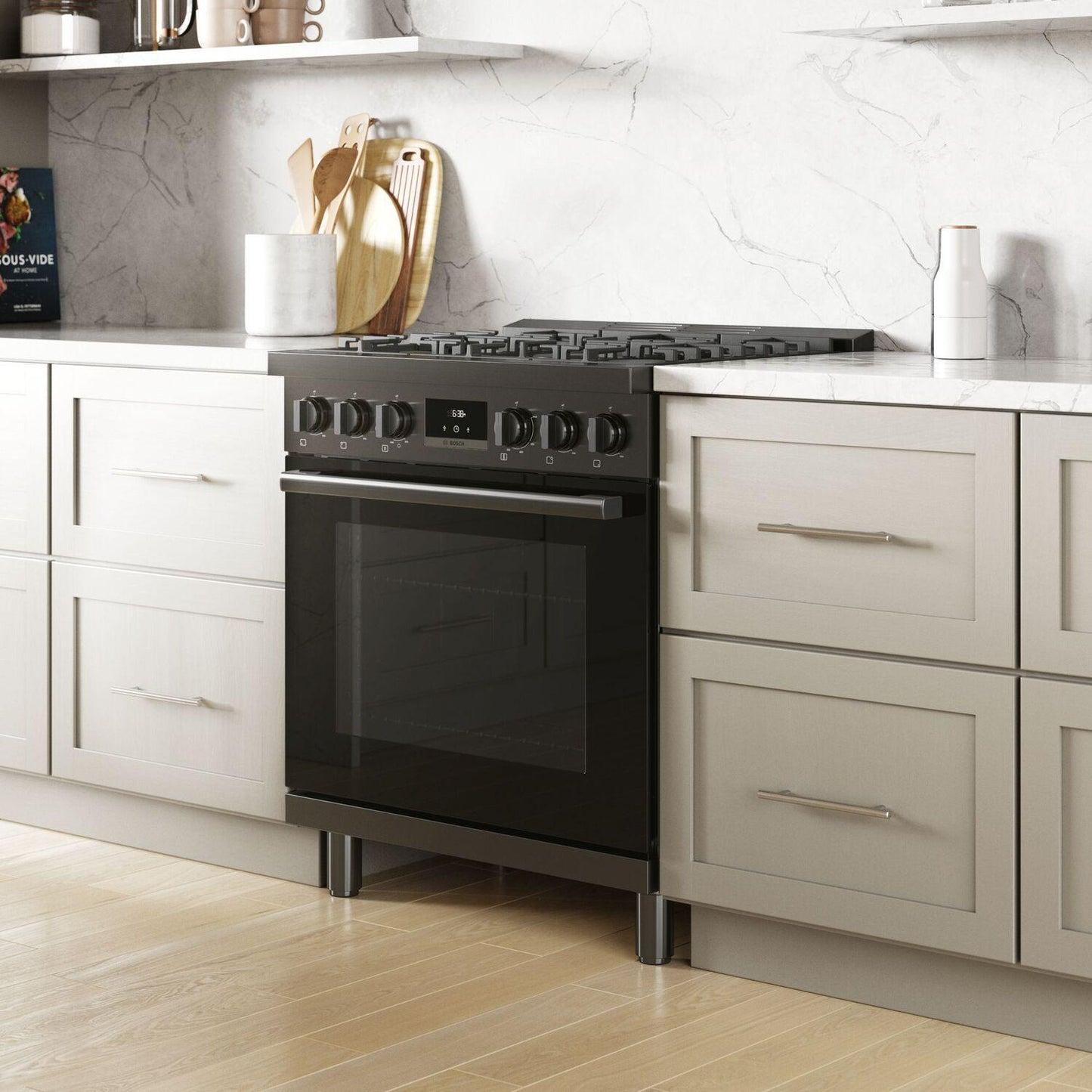 Bosch HGS8045UC 800 Series, Gas freestanding range, 30'', Black stainless steel