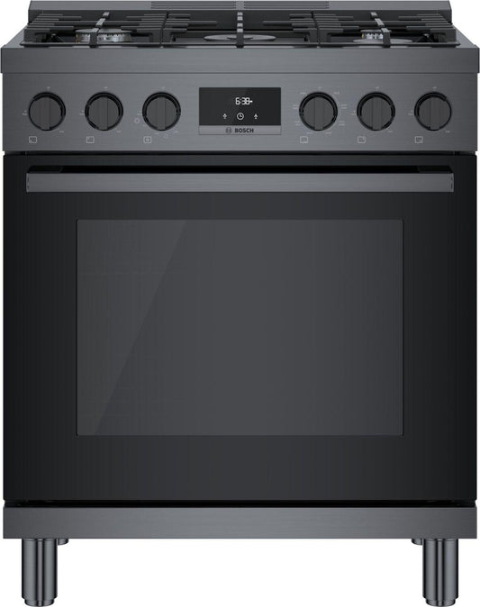 Bosch HDS8045U 800 Series, Dual fuel freestanding range, 30'', Black stainless steel