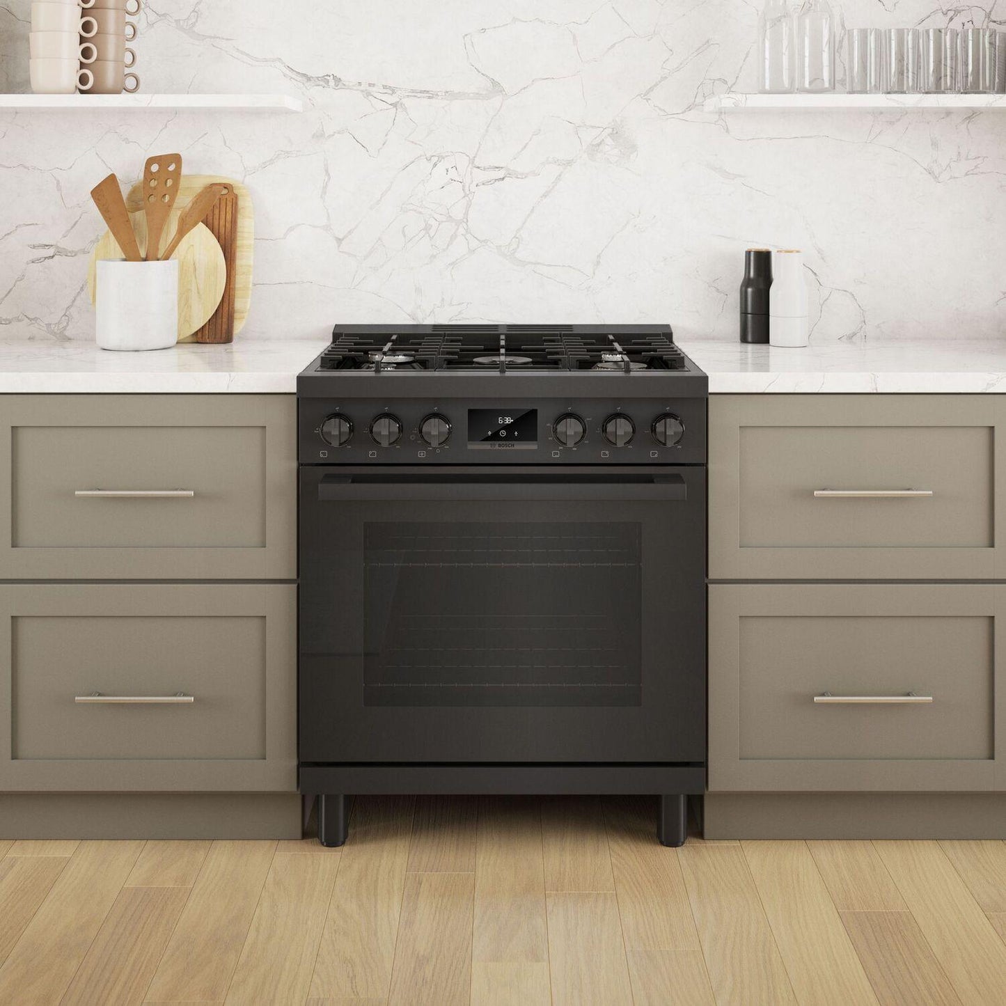 Bosch HGS8045UC 800 Series, Gas freestanding range, 30'', Black stainless steel