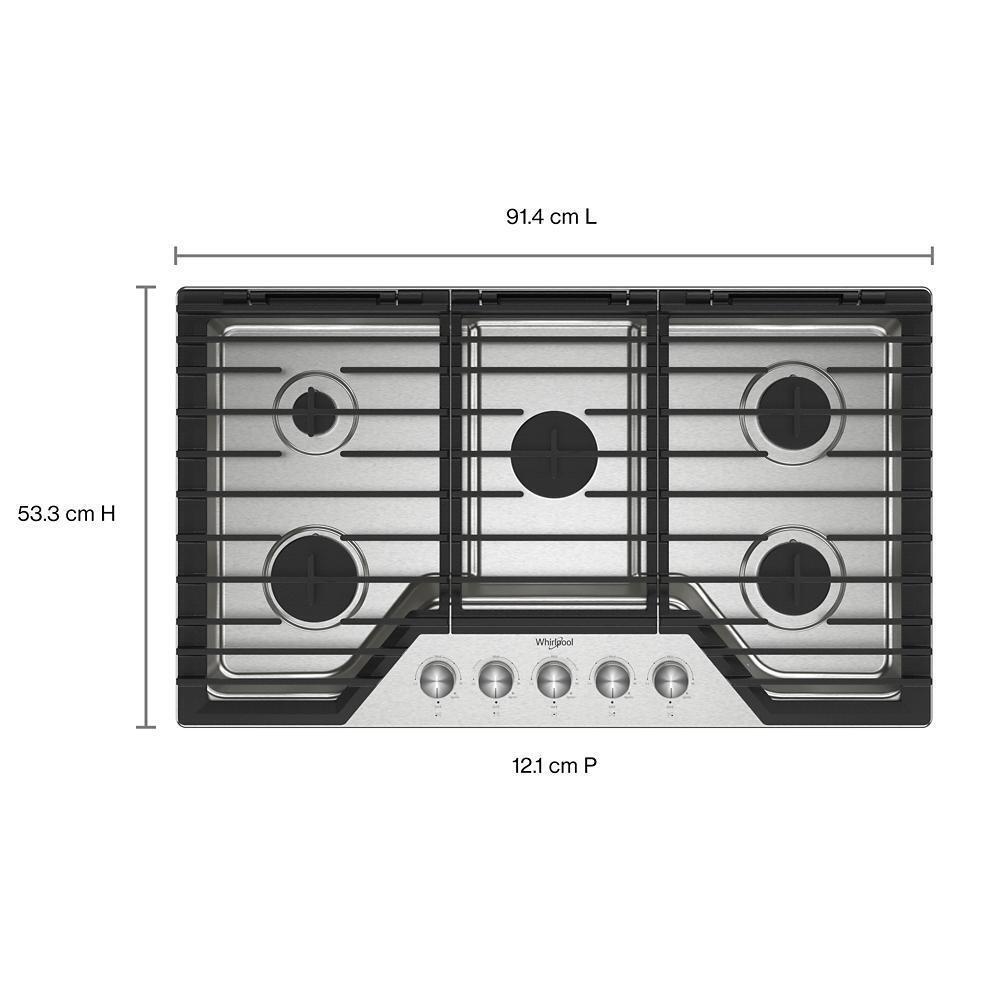 Whirlpool WCGK7036PS 36-inch Gas Cooktop with Fifth Burner