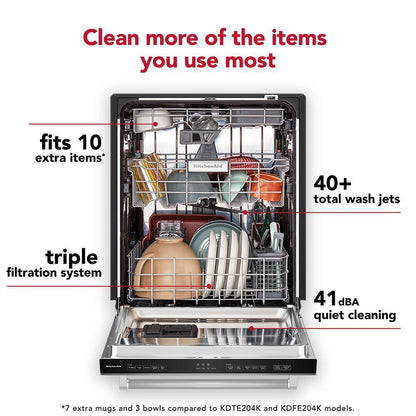 Kitchenaid KDTE304RBS Third Level Jet Rack Dishwasher with 40+ Total Wash Jets, 41 dBA