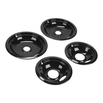 Whirlpool W10288051 Range Electric/Cooktop 4-Pack Round Drip Bowls (Two 6-IN and Two 8-IN) - Black for Non-Hinged, 2-Wire Plug Cooking Elements