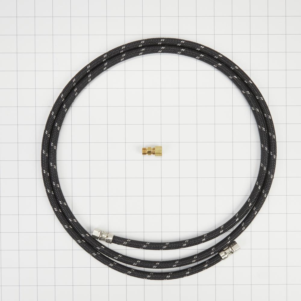 Maytag W10505928RP Refrigerator Water Line Installation Kit, Black, with (1) 7'L industrial braided flexible hose and (1) brass union