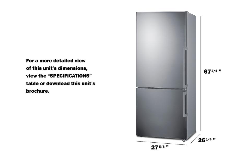 Summit FFBF284SSIMLHD 28" Wide Bottom Freezer Refrigerator