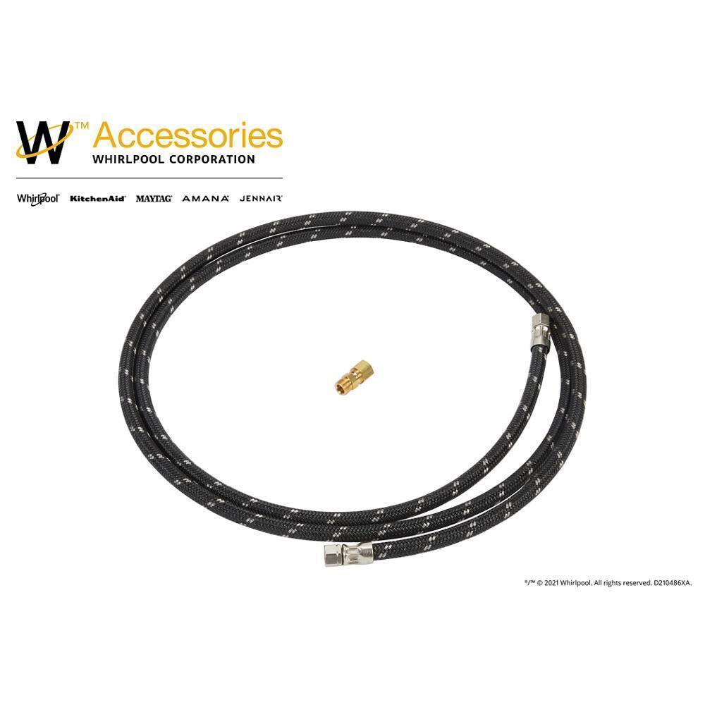 Maytag W10505928RP Refrigerator Water Line Installation Kit, Black, with (1) 7'L industrial braided flexible hose and (1) brass union