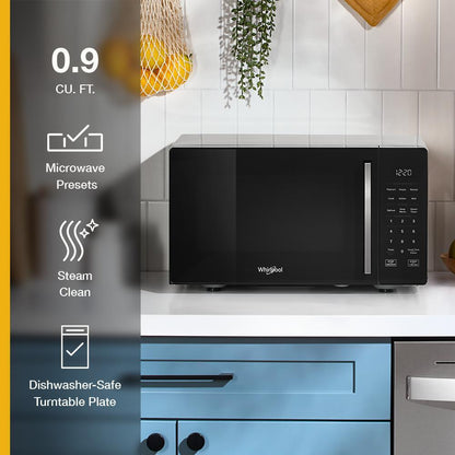 Whirlpool WMCS3019RB 0.9 cu. ft. Black Countertop Microwave With Steam Clean - 900 watt