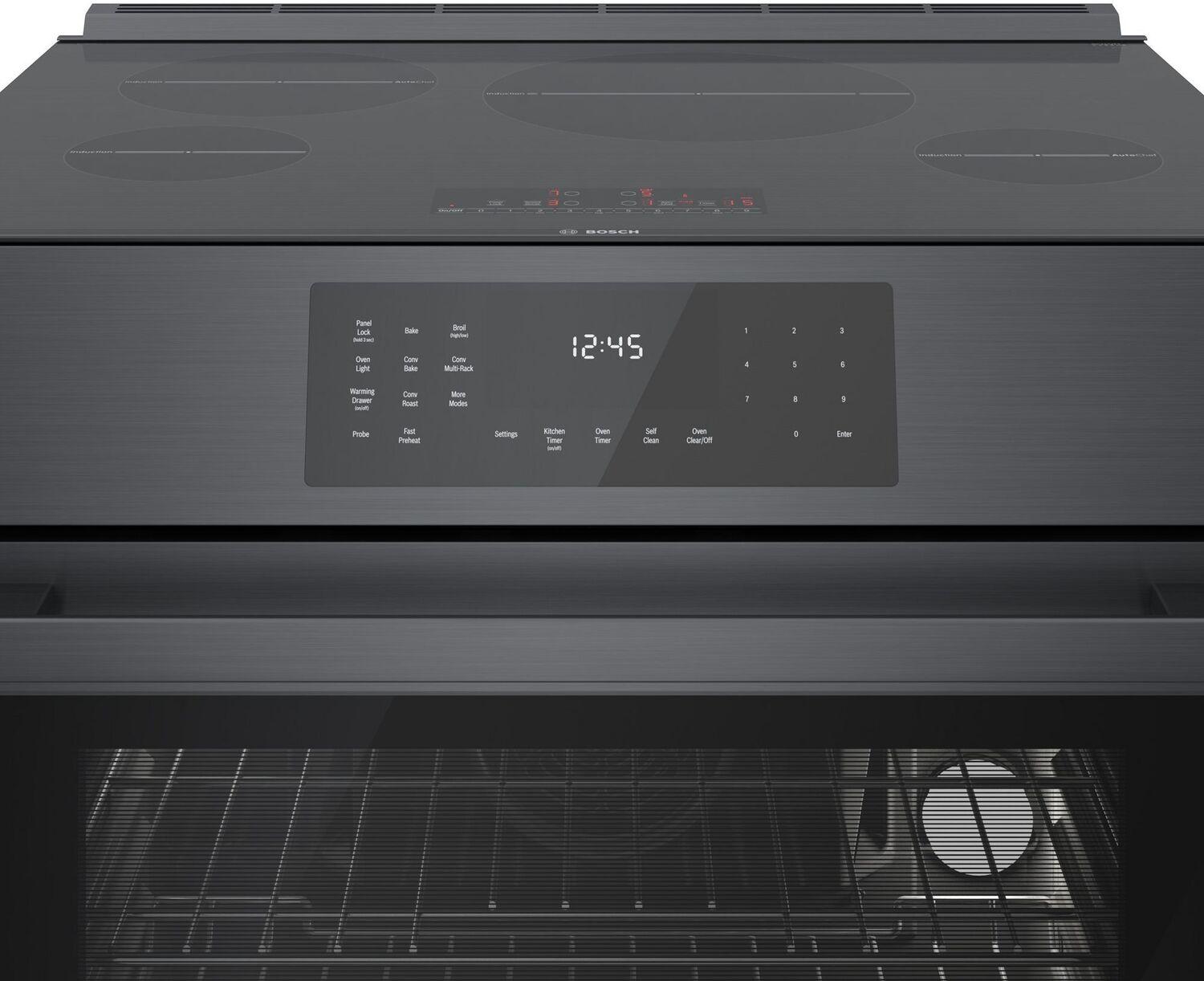 Bosch HII8047U 800 Series Induction Slide-in Range 30" Black Stainless Steel