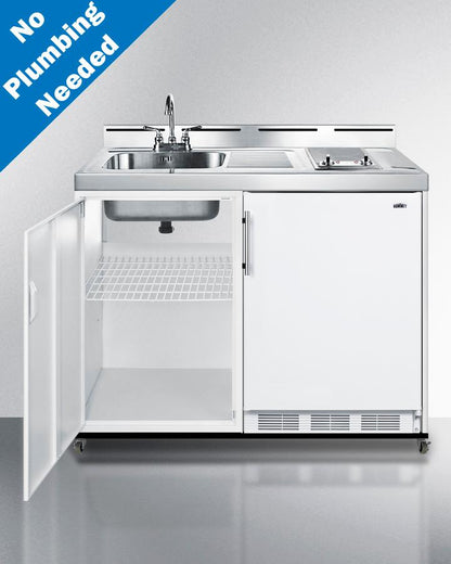 Summit C48ELGLASSPUMPMB 48" Wide Mobile All-in-one Kitchenette, No Plumbing Needed