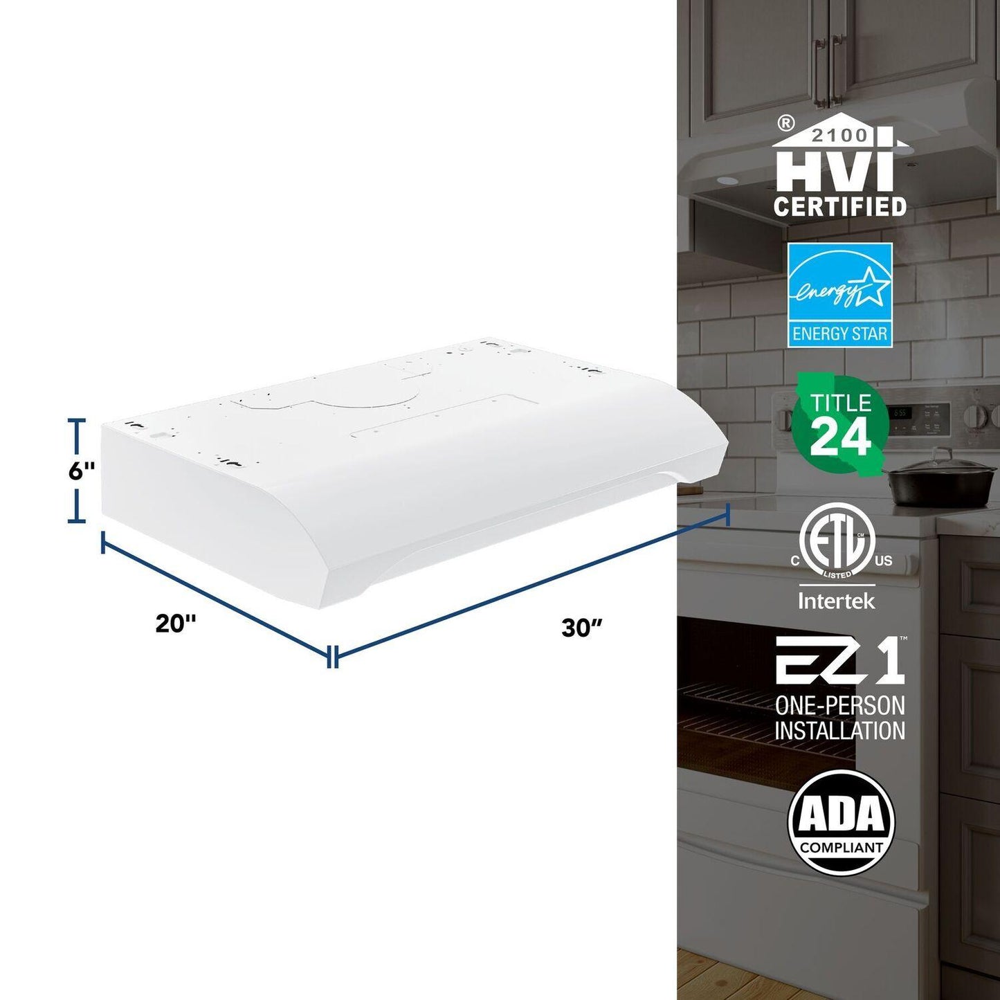 Broan ALT1303WW Alta 30-Inch 350 MAX Blower CFM 1.5 Sones White Range Hood