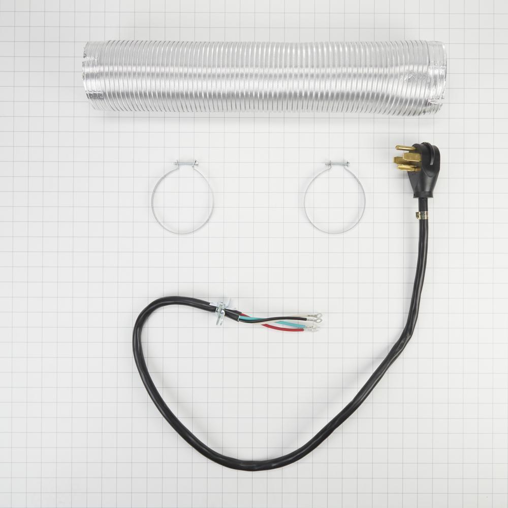 Maytag W10182830RB Electric Dryer Vent Kit with 4' power cord, right-angle 4-prong plug, 8' metal slit-cuff vent, and 4" clamps (2 pack)