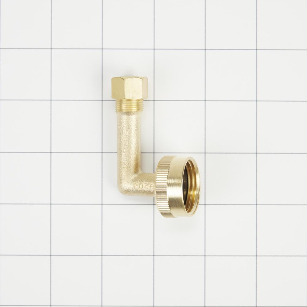 Kitchenaid W10685193 Dishwasher Brass Gooseneck Fitting with washer, 3/4" NH x 3/8" compression fitting