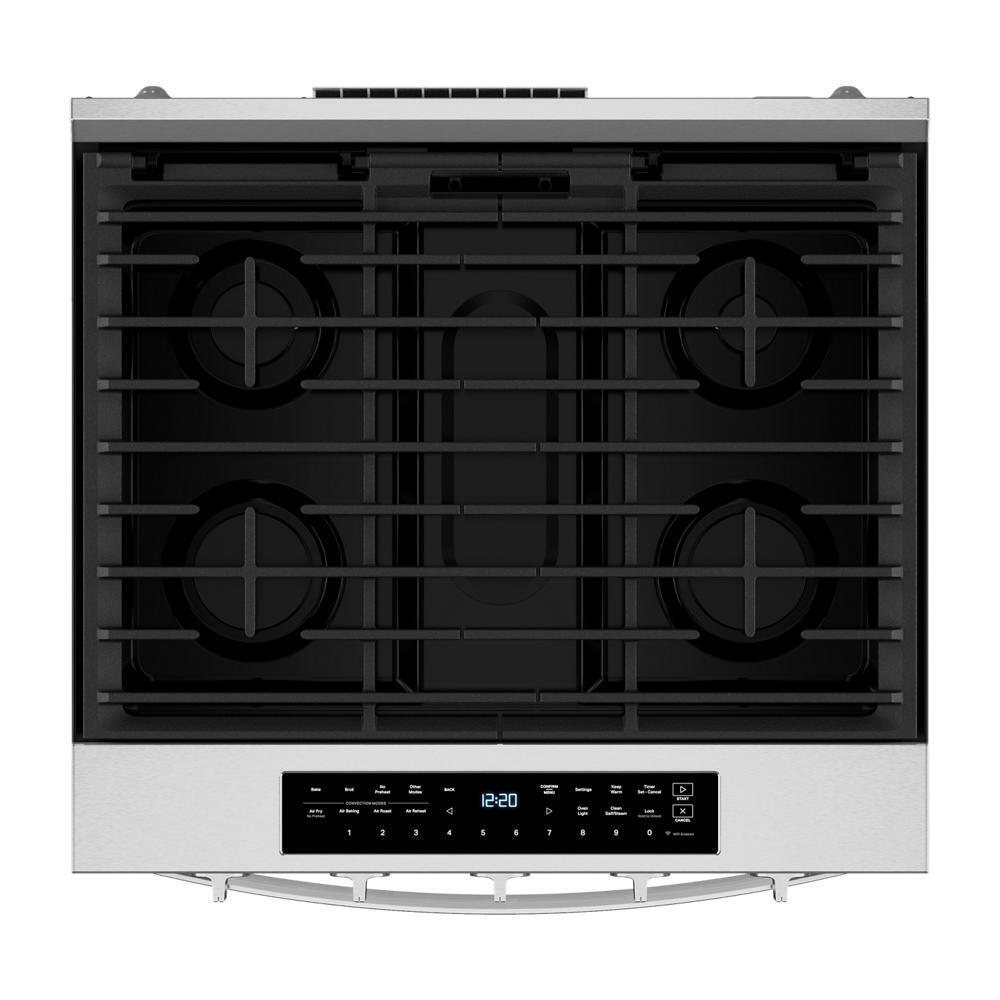 Whirlpool WSGS7530RZ 30-inch Smart Slide In Gas Range with Air Cooking Technology, No Preheat Air Fry, Steam/Self Clean and High Speed Preheat