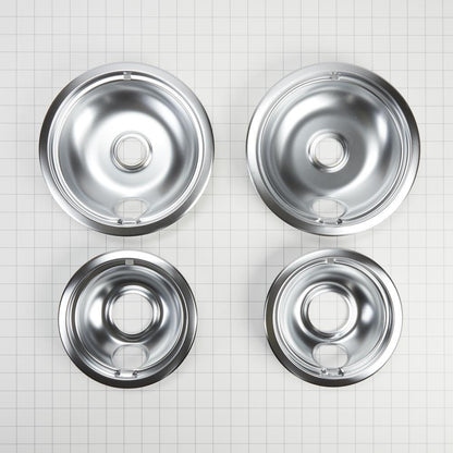 Kitchenaid W10278125 Range Electric/Cooktop 4-Pack Round Drip Bowls (Two 6-IN and Two 8-IN) - Chrome for Non-Hinged, 2-Wire Plug Cooking Elements