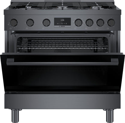 Bosch HDS8645U 800 Series, Dual fuel freestanding range, 36'', Black stainless steel