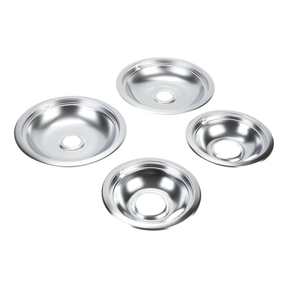Maytag W10278125 Range Electric/Cooktop 4-Pack Round Drip Bowls (Two 6-IN and Two 8-IN) - Chrome for Non-Hinged, 2-Wire Plug Cooking Elements